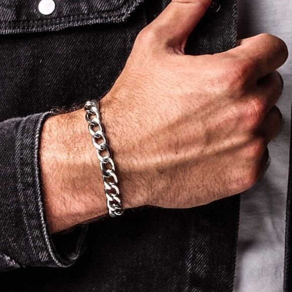 Men’s Thick Handmade Silver Cuban Chain Bracelet - Picture 2 of 4